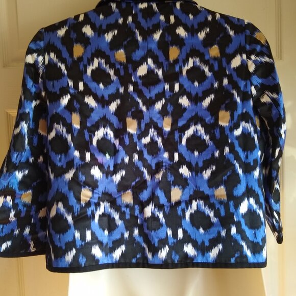 DONCASTER Toggle Button Up Blazer Jacket Top Blue Printed Silk Blend - Picture 3 of 5